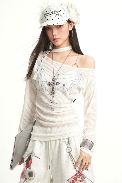 Shoulder Long Sleeve Cover-Up Slim Top