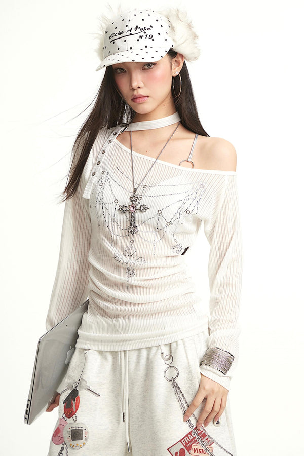 Shoulder Long Sleeve Cover-Up Slim Top