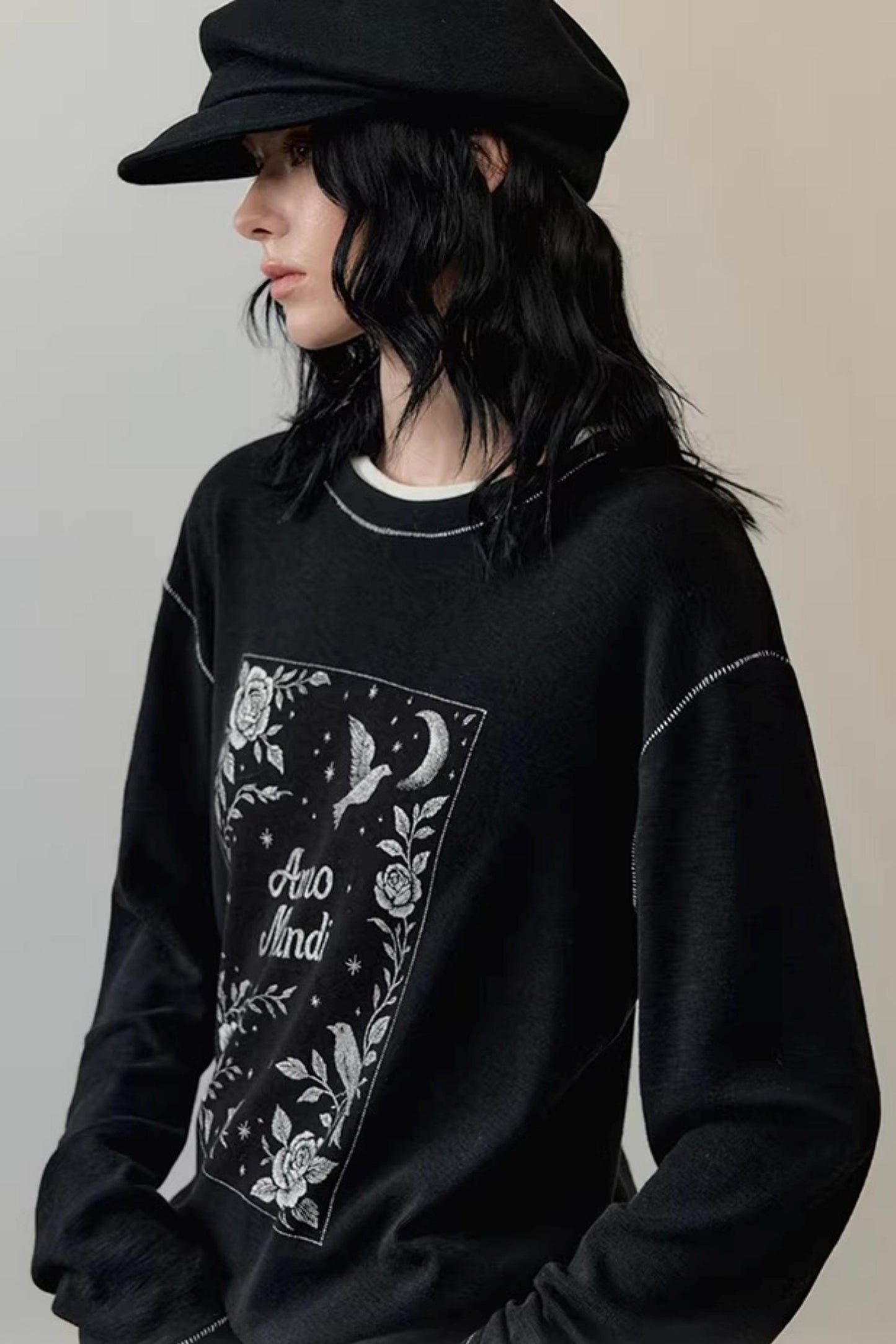 Embroidered Rose Color-Block Blouse