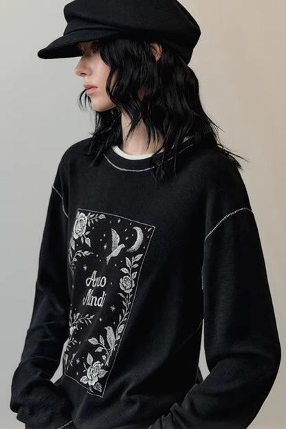 Embroidered Rose Color-Block Blouse