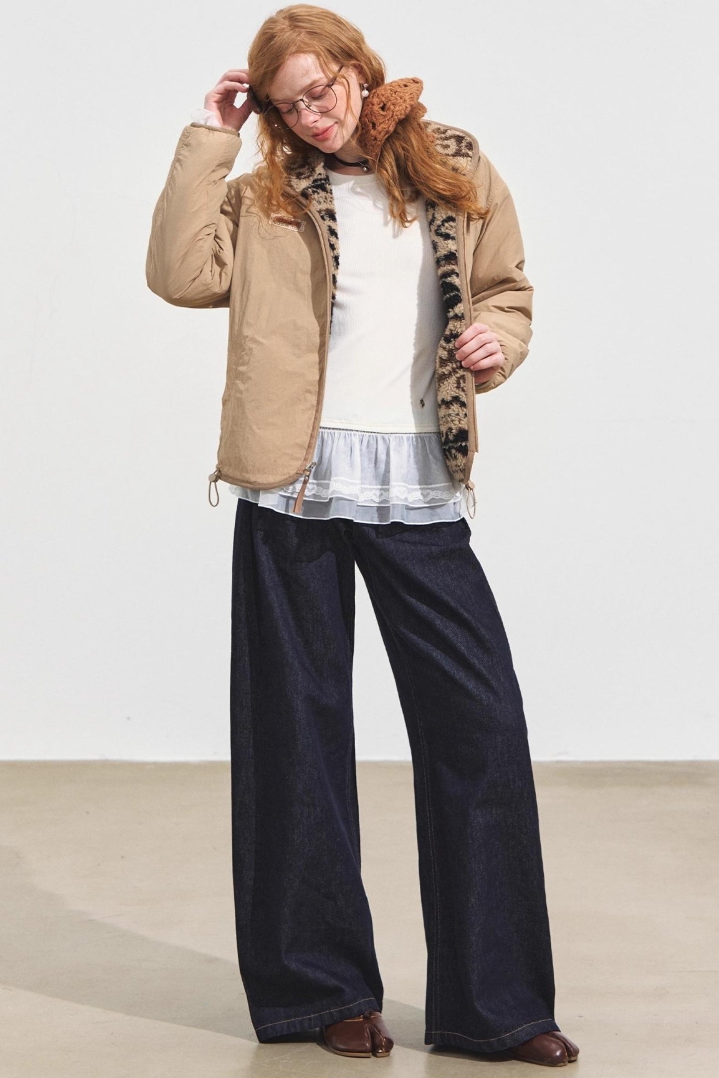 Fleece Jacquard Stand-Up Collar Coat