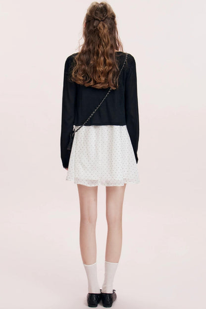 Chiffon Polka Dot A-Line Dress Set-Up
