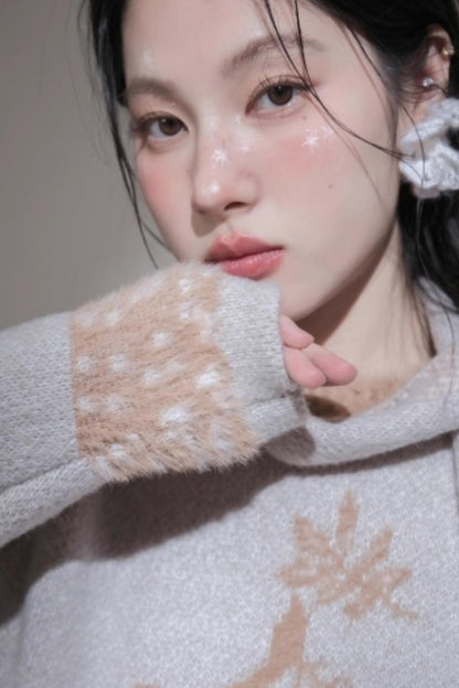 Snow Deer Faux Mink Sweater Scarf Set