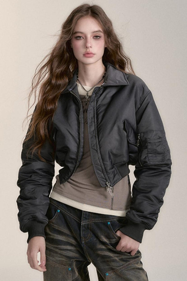 Fur Collar Cropped Bomber Jacket