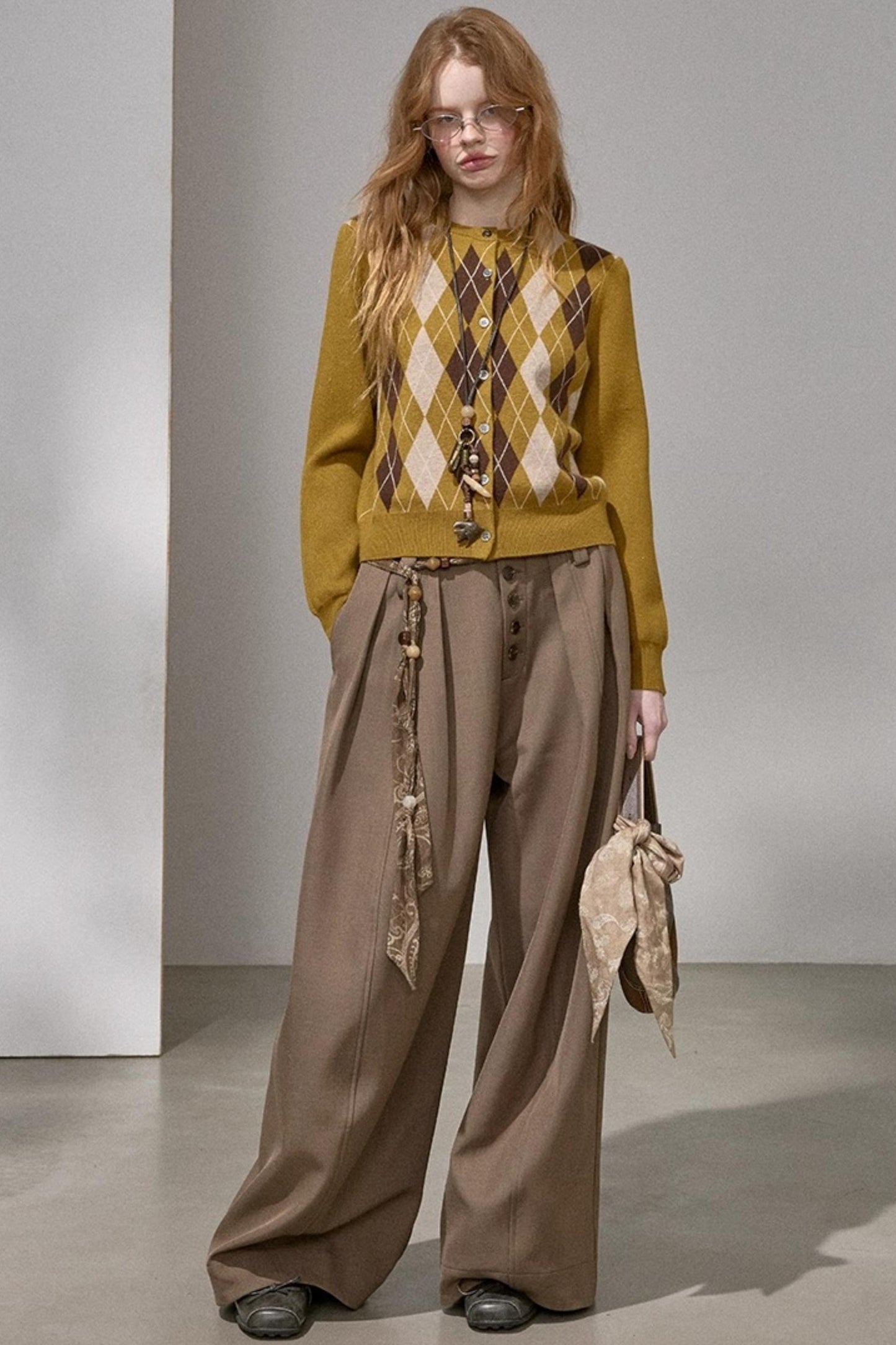 Retro Diamond-Pattern Knit Top