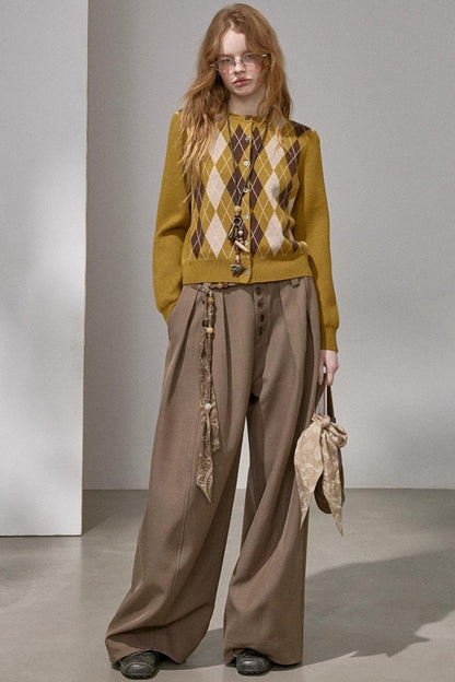 Retro Diamond-Pattern Knit Top