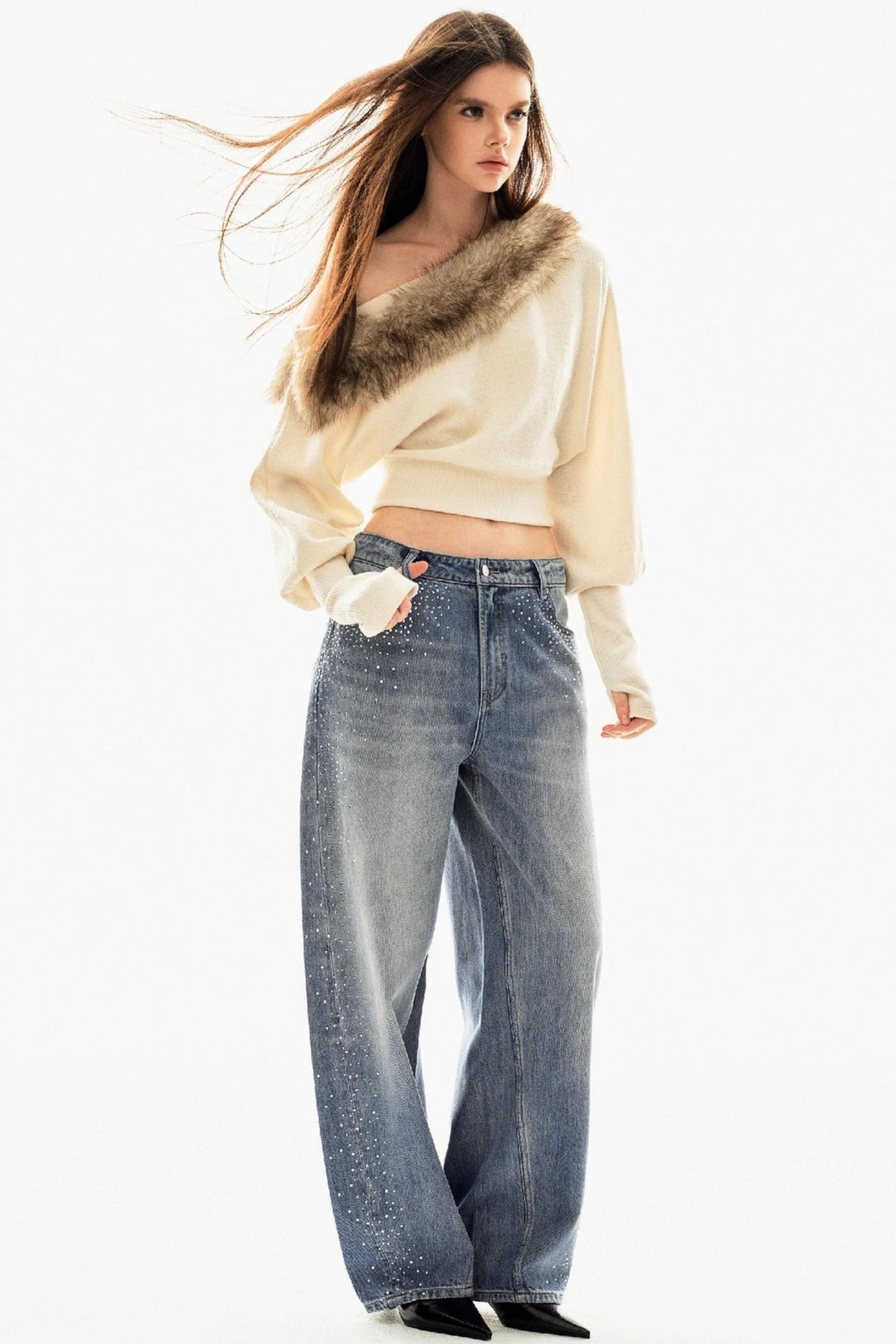 Detachable Fur Collar Sweatshirt