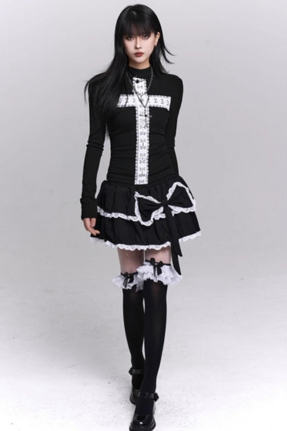 Gothic Cross Design Collar Top
