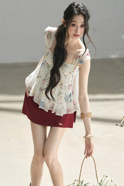Embroidered Chiffon Summer Top