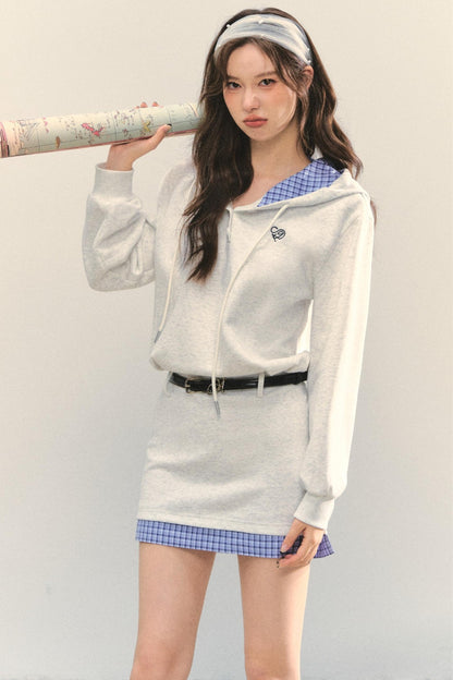 Plaid Patchwork Hoodie Sweatshirt Dress