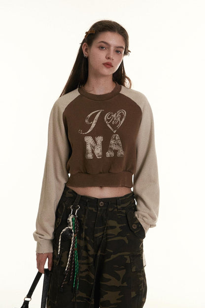 Retro Raglan Sleeve Contrast Print Sweatshirt