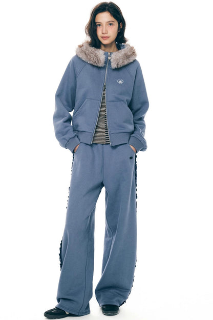 Navy Blue Fur Hooded Jacket