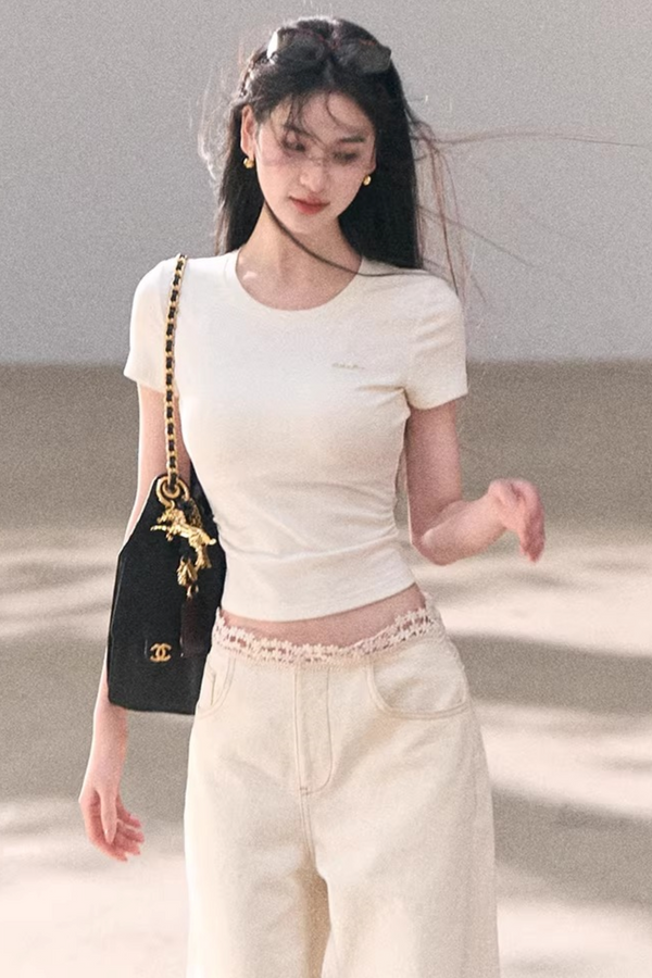 Contrast Embroidered Ruched Top