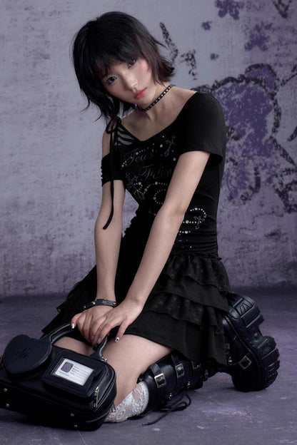 Slash Print Patchwork Dress