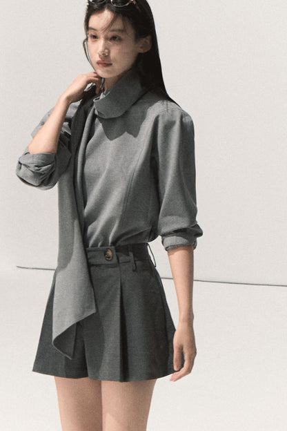 Shoulder Padded Backless Top Shorts Set-Up