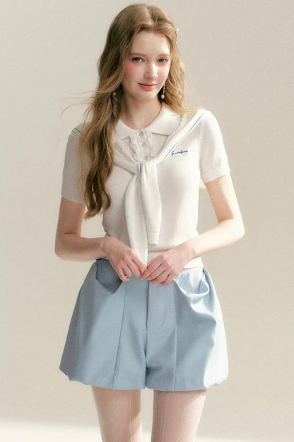 네이비 러플 니트 탑 세트업