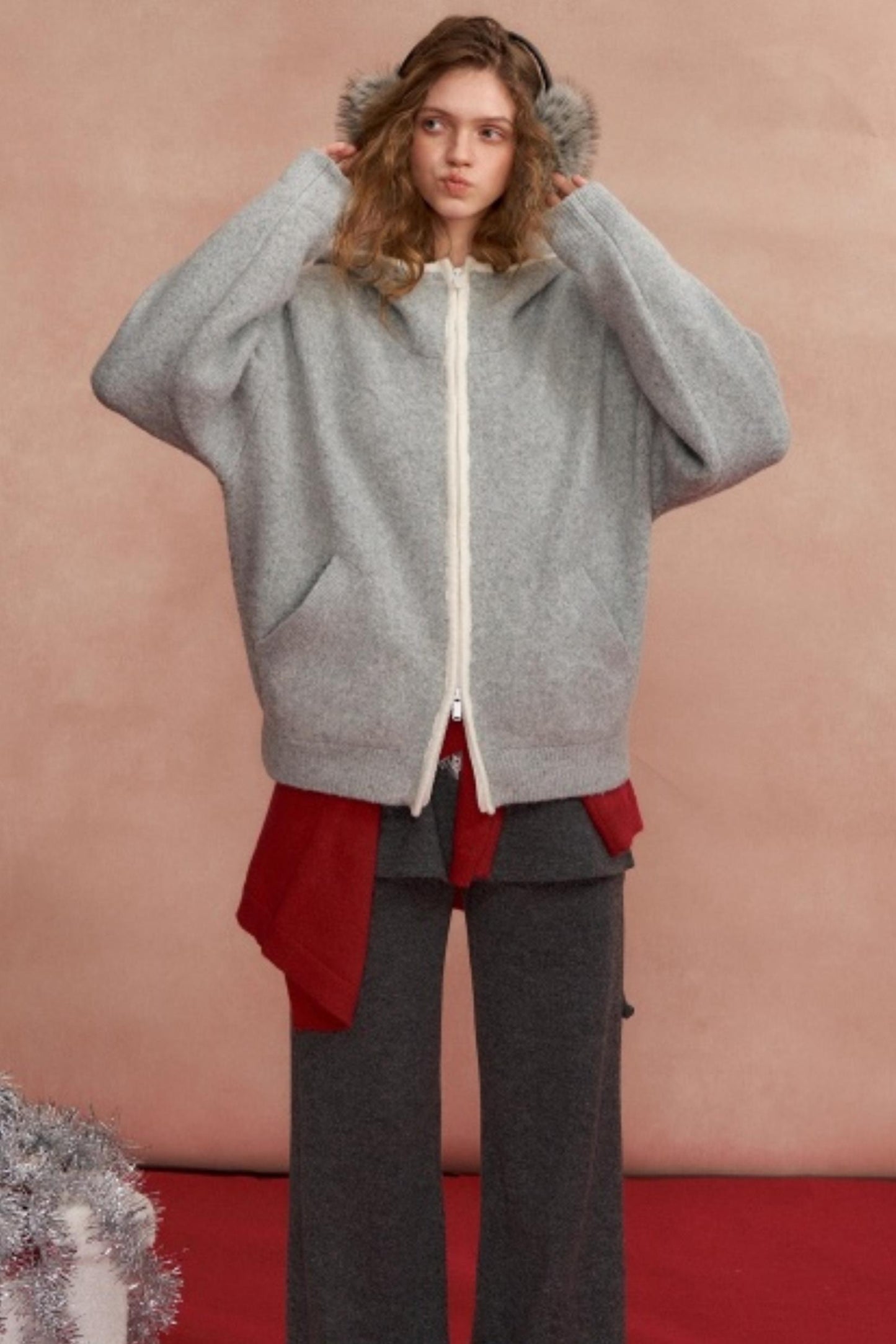 Hooded Cardigan With Contrasting Edges