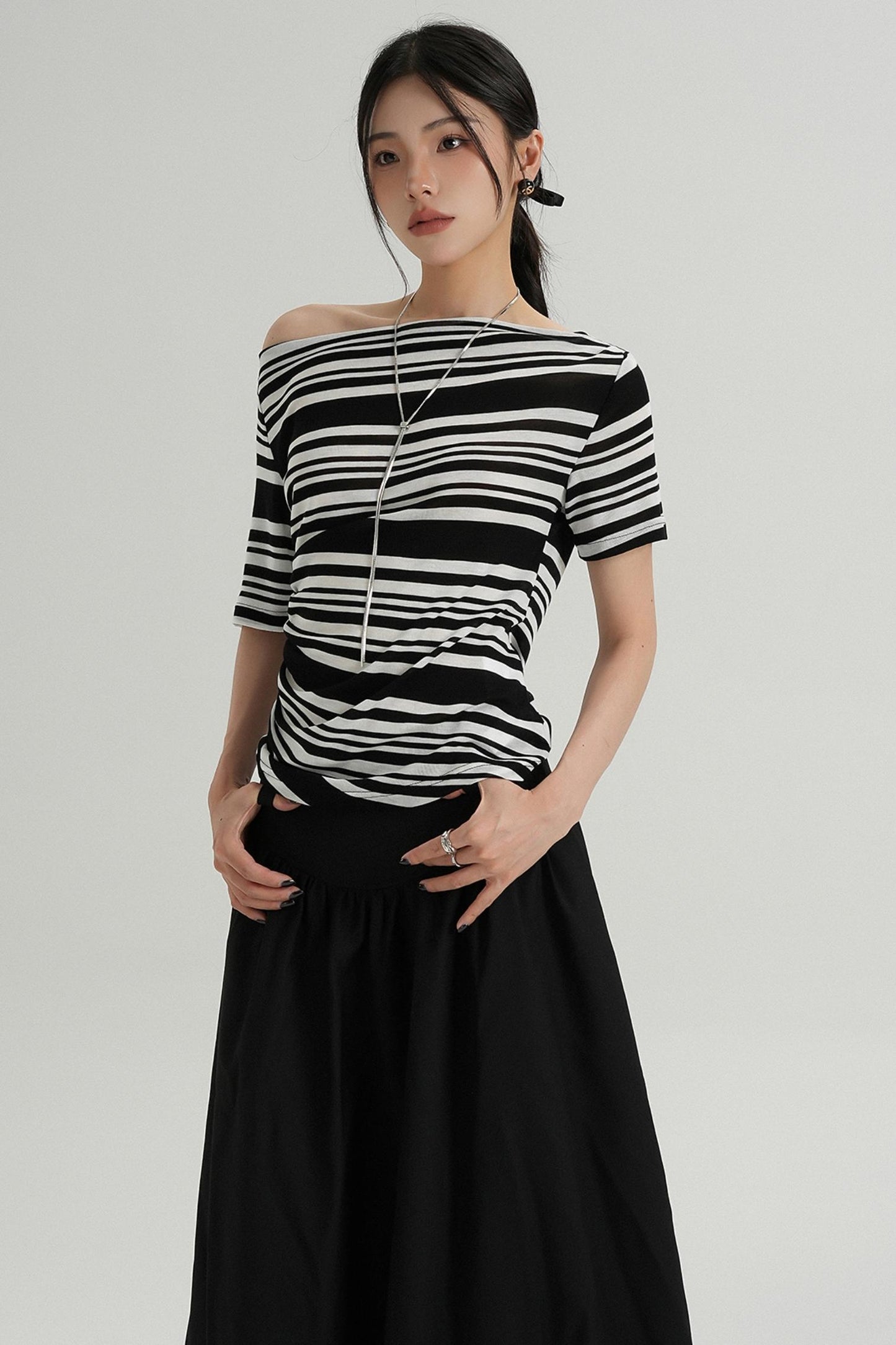 Stripe One-Shoulder Top