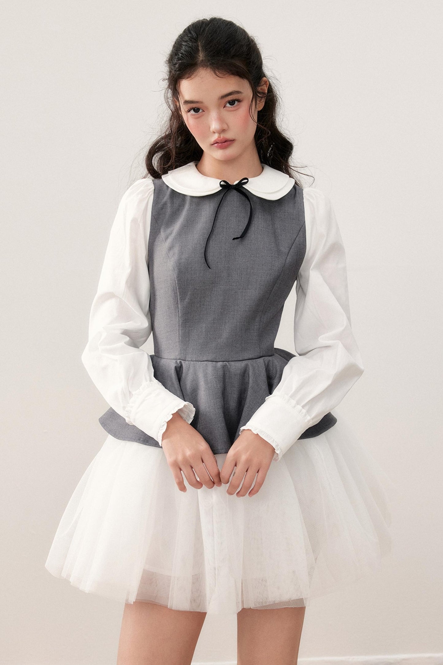 Doll Collar Princess Patchwork Puffy Dress