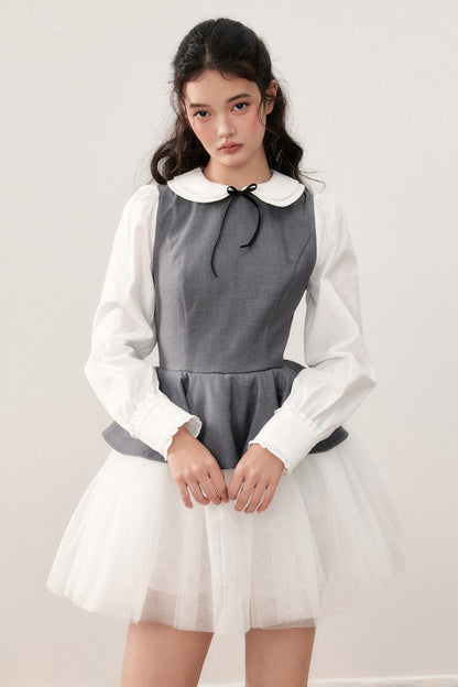 Doll Collar Princess Patchwork Puffy Dress