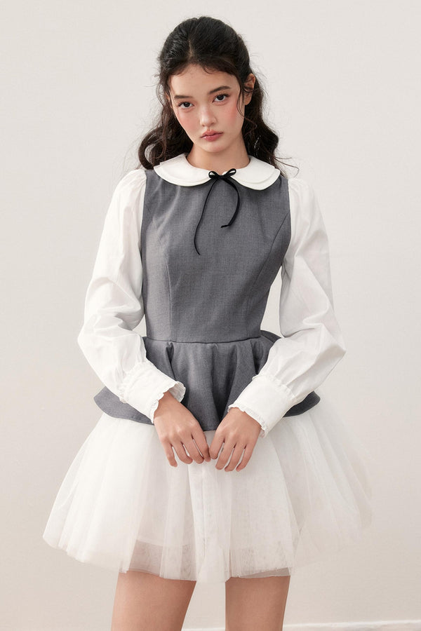 Doll Collar Princess Patchwork Puffy Dress