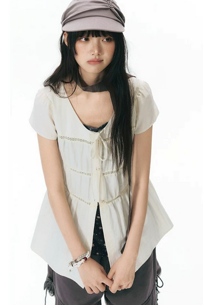 Star Print Layered-Look Short-Sleeve Shirt