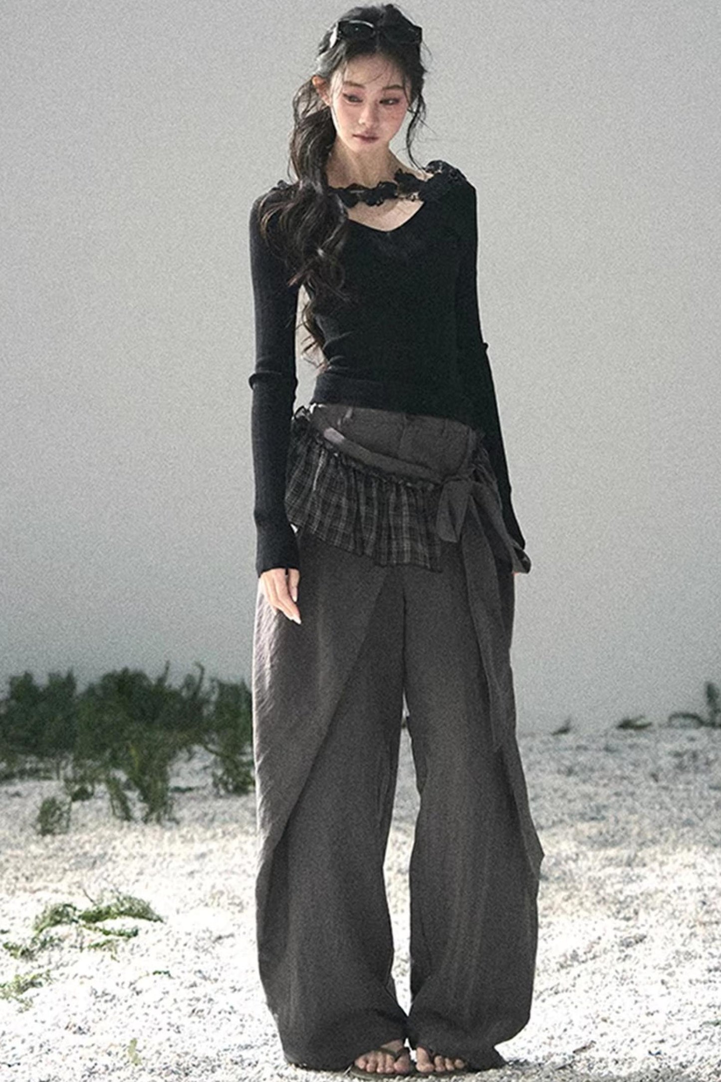 Lace-Trimmed Knitted Top