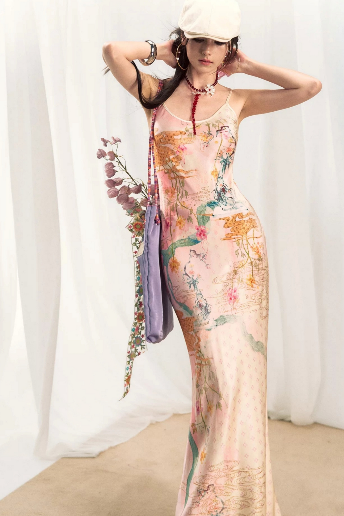 Jungle Leopard Stitch Floral Print Slip Dress Set-Up