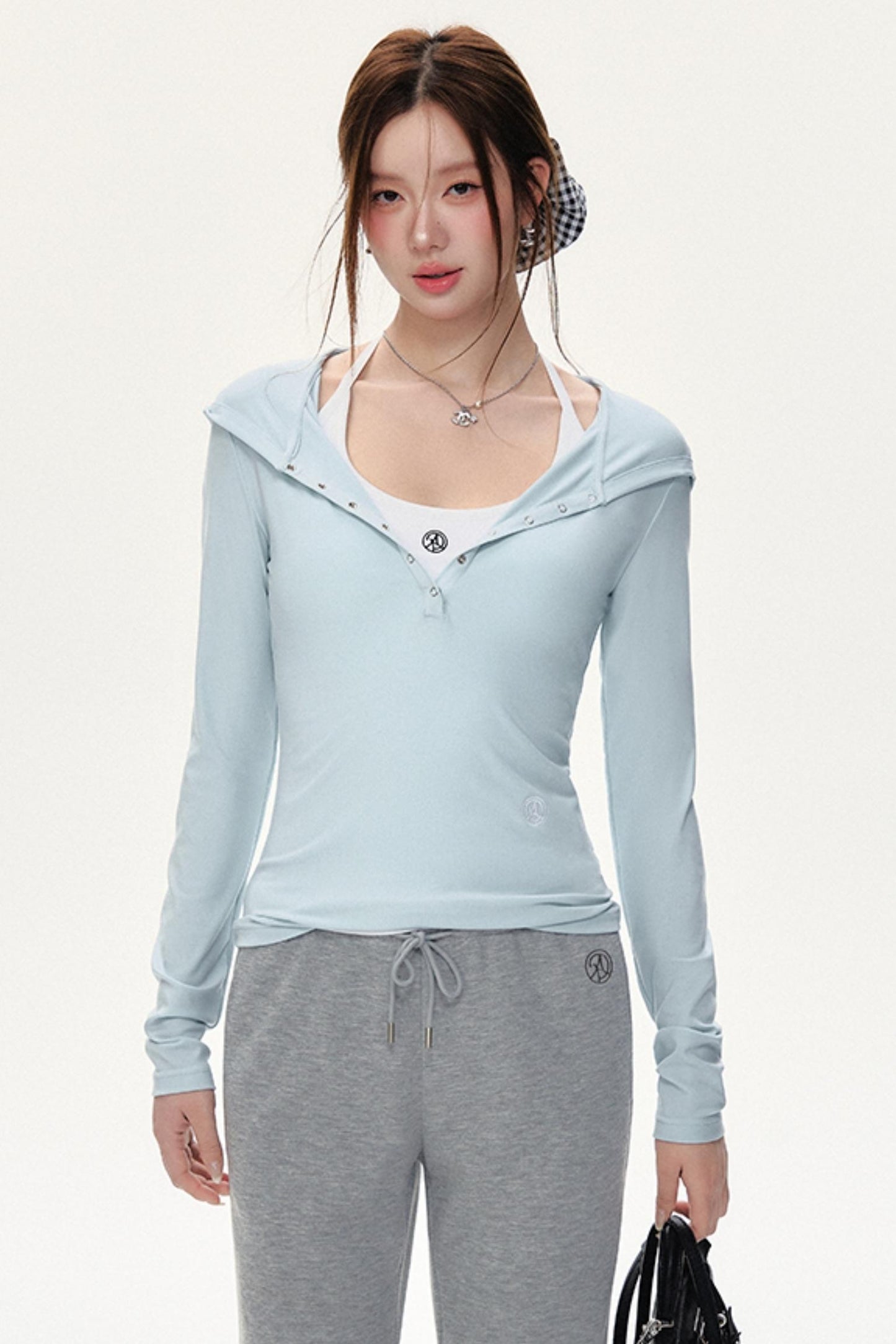 후드 긴팔 슬림핏 셔츠 