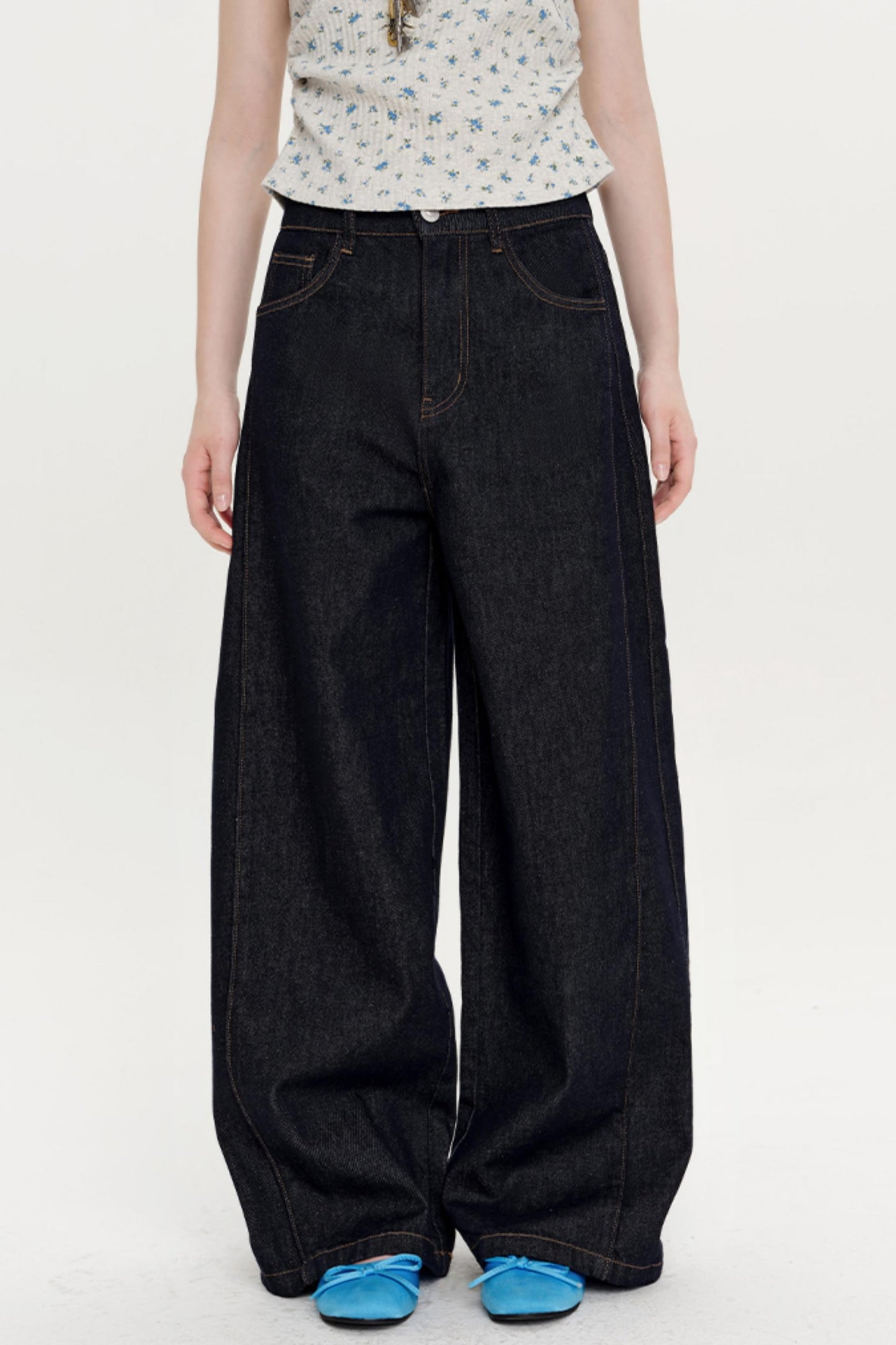 Retro Wide-Leg Slit Jeans