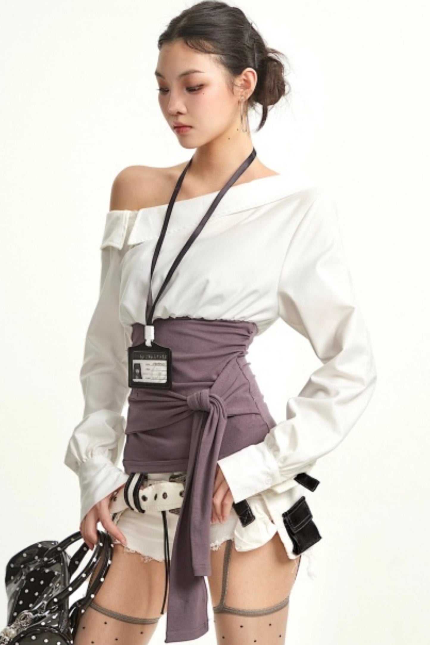 Mature White Off-Shoulder Shirt