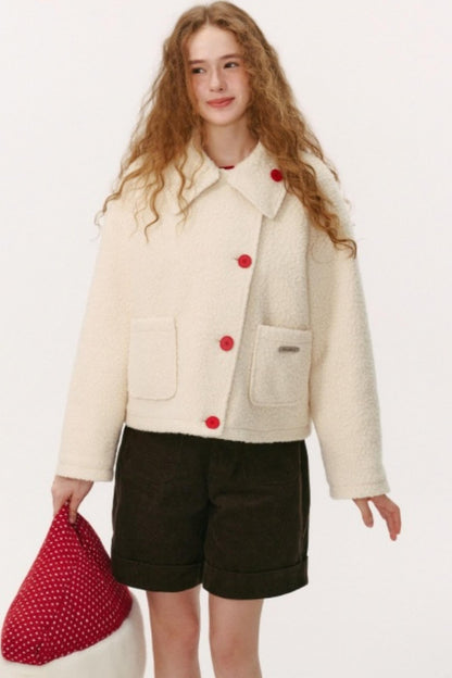 Slanted Placket Woolen Short Coat