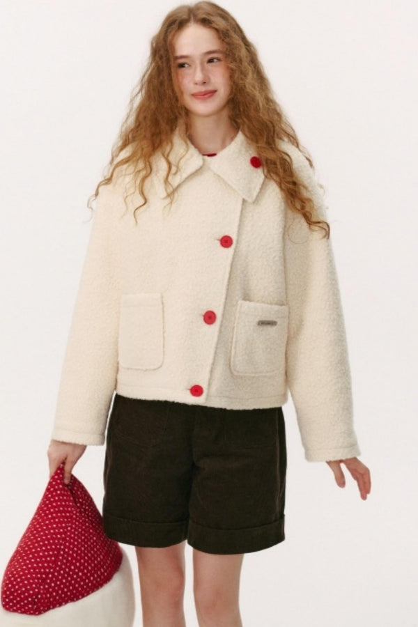 Slanted Placket Woolen Short Coat