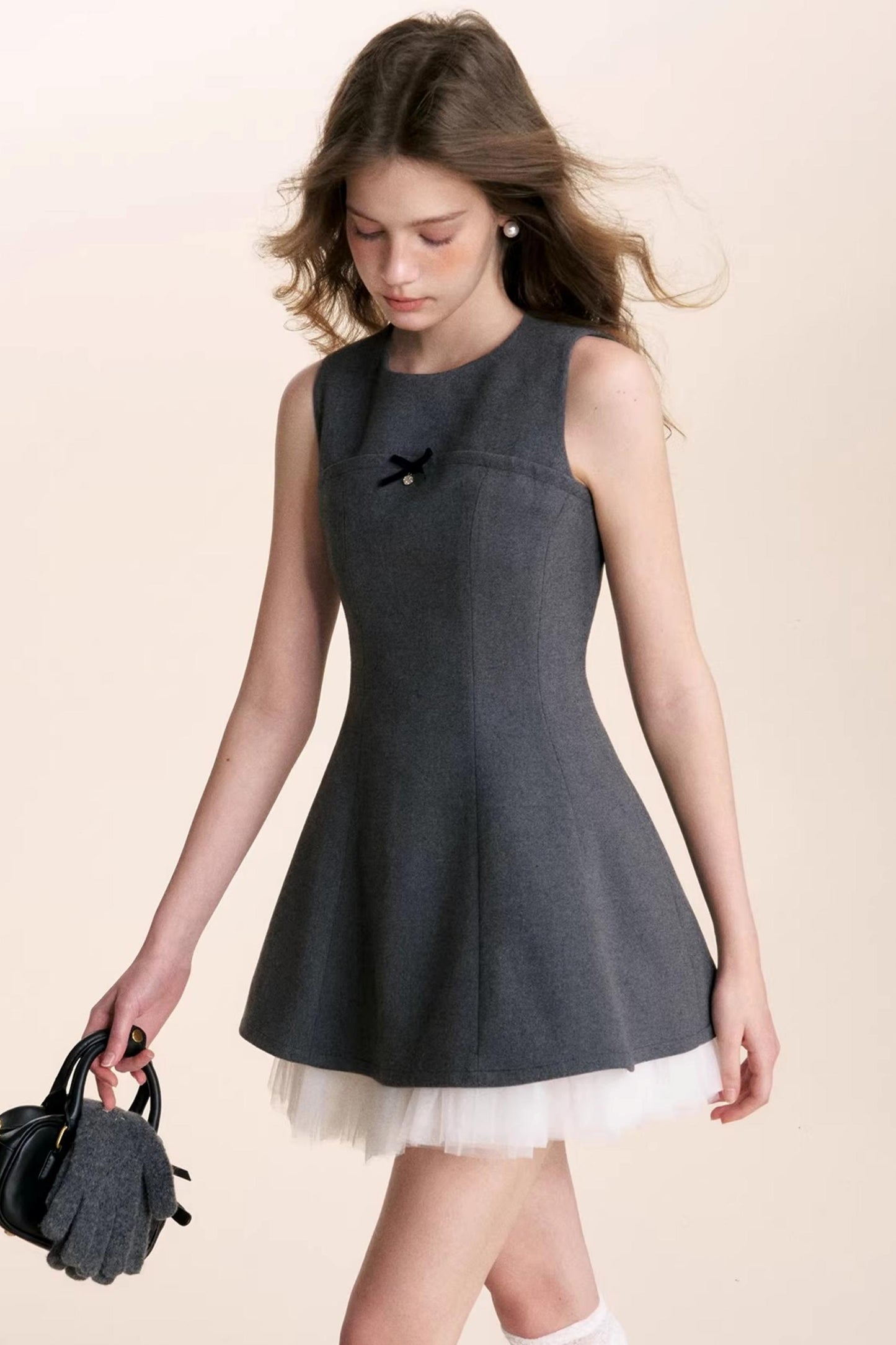 Romantic Mesh Woolen Dress