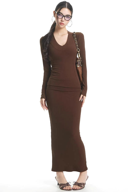 Elegant Brown Knitted Skirt