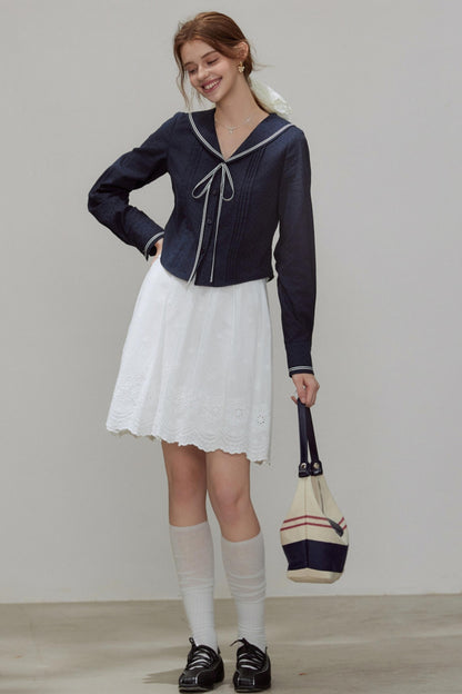 Navy Collar Womens Top