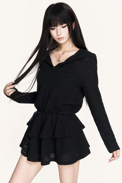 Dark Casual Long Sleeve Knitted Midi Dress