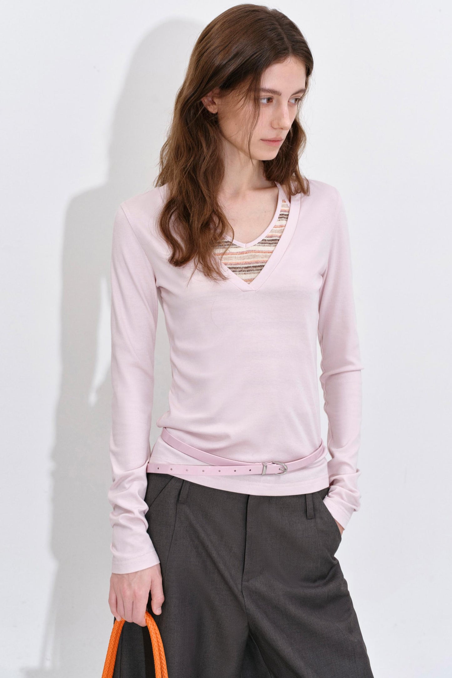 Low-Saturation Striped Layered Top