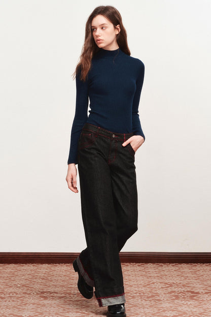 Thin High-Waisted Straight-Leg Pants
