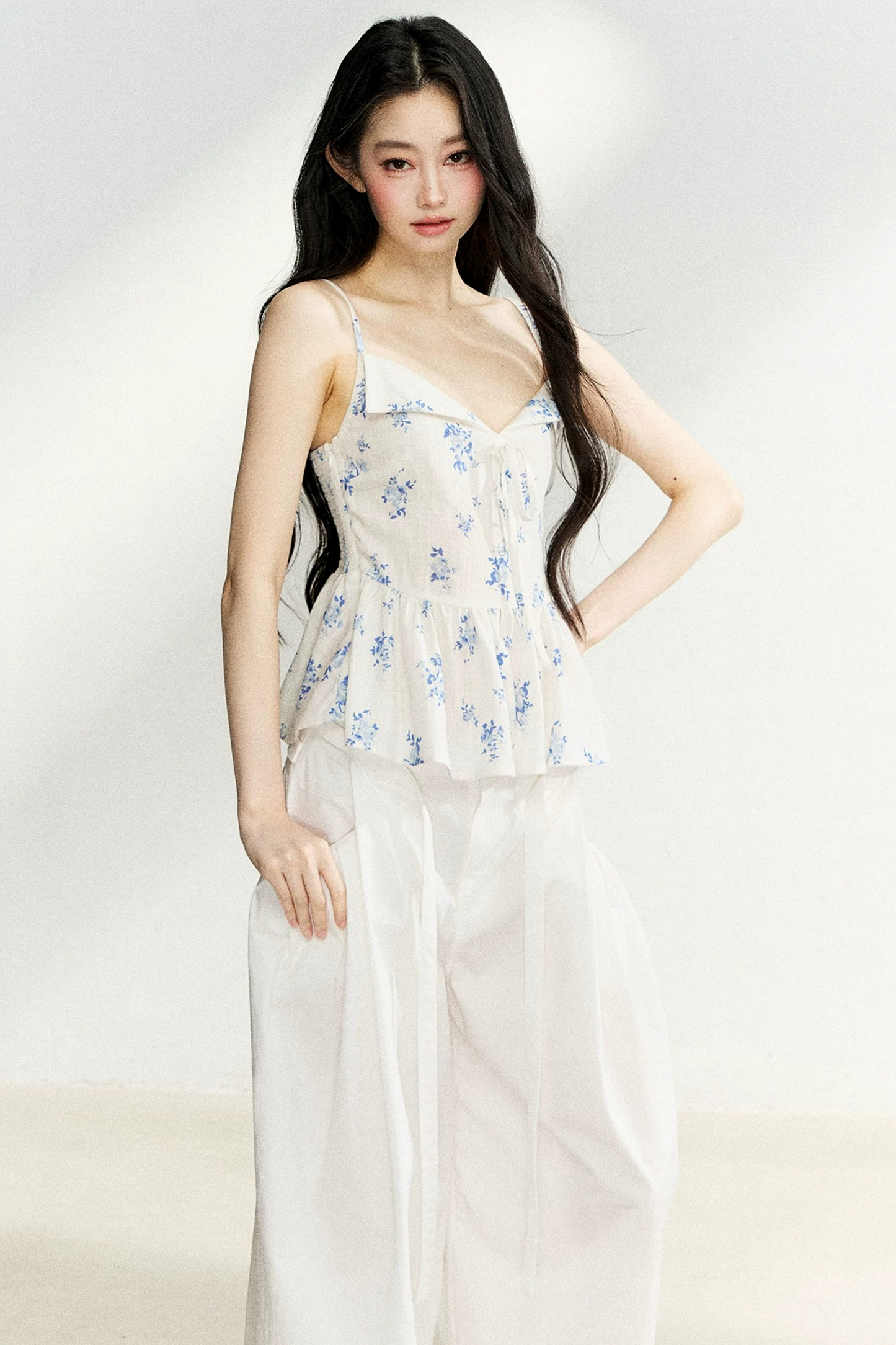 Ruffled Floral Drawstring Vest