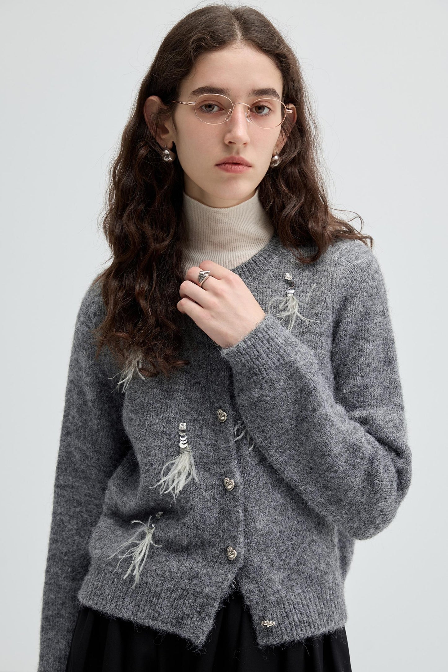 Beaded Feather Wool Knit Top