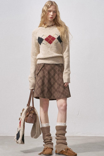 Plaid Wool A-Line Skirt
