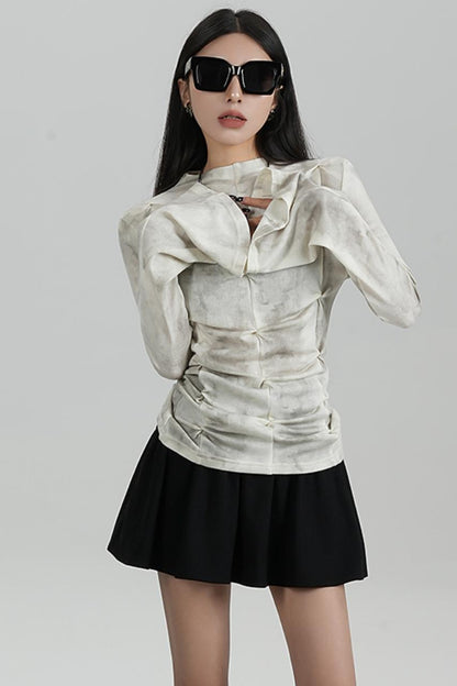 SRYSAME's design is slim, pleated, flared, long-sleeved, T-shirt, underneath, and top, a new autumn women's wear