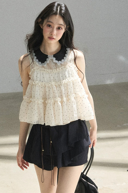 Verträumte Chiffonbluse mit Punktemuster