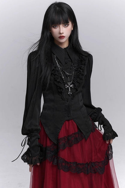 Gothic Black Long-Sleeved Top