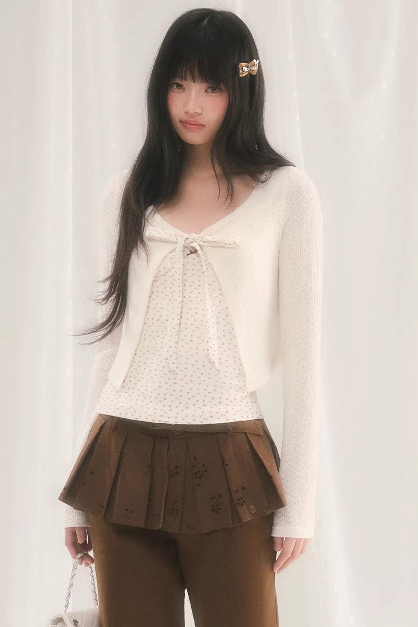 Floral Bow Tie Cardigan Matching Set