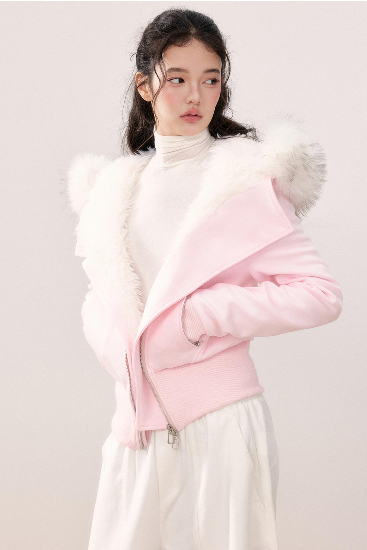 Lapel Fur Collar Fleece Jacket & Pants Set-Up