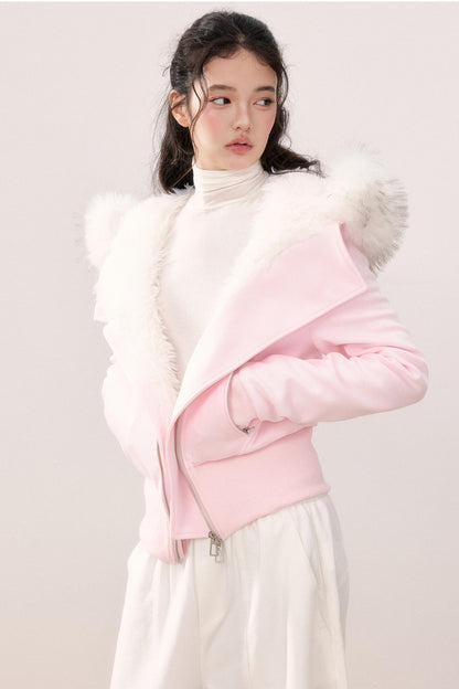 Lapel Fur Collar Fleece Jacket & Pants Set-Up