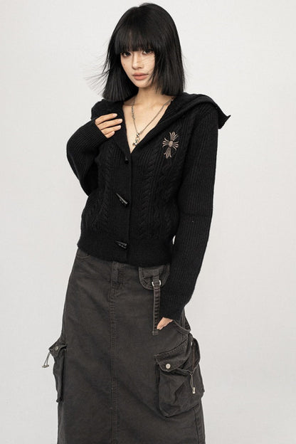 American Vintage Black Short Twist Knit Cardigan