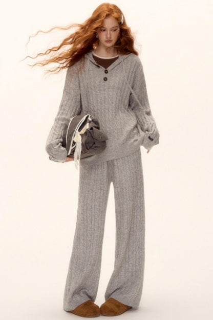 Wool Blend Hooded Knit Set-Up